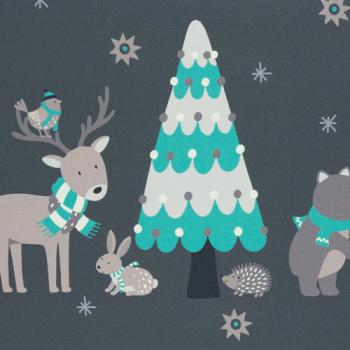 Preview: Baumwoll Panel Happy Christmas by Steinbeck ca. 145 cm Mint/Grau Adventskalender